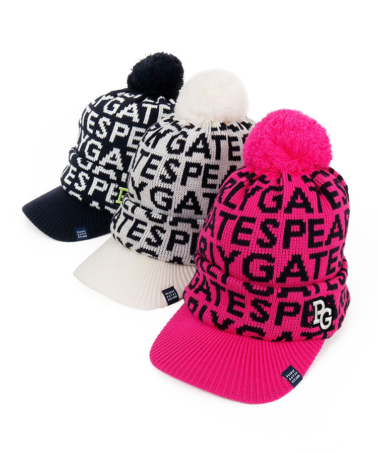 パーリーゲイツ Pg ロゴアルファベット総柄つば付ニットキャップ レディースゴルフウェア通販 キュルキュルセレクト Curucuru Select