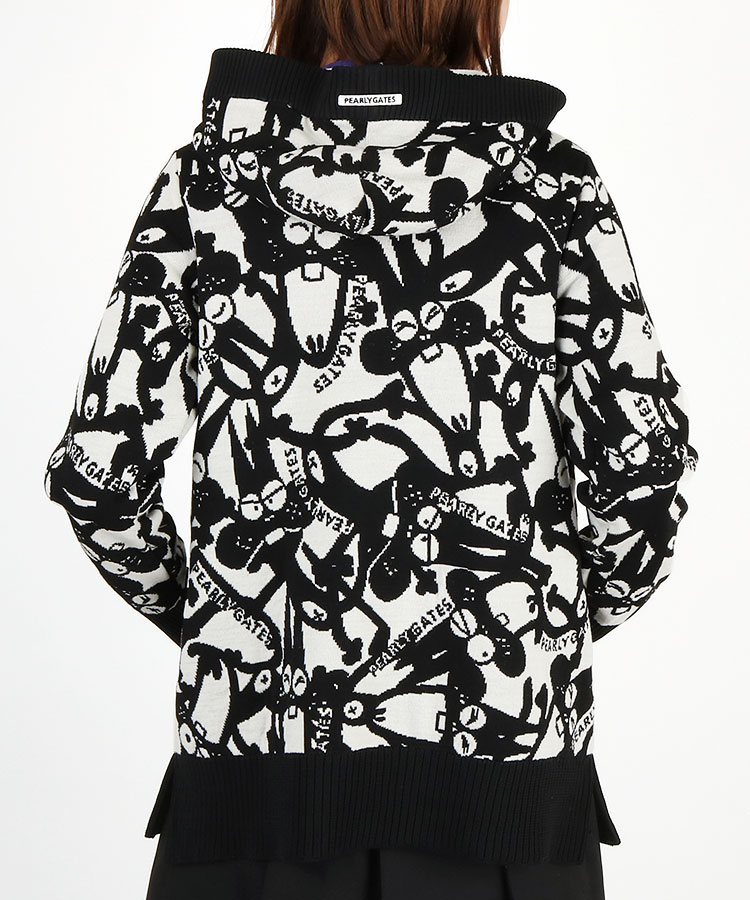 ✨美品✨パーリーゲイツ ニャロメ ニット XL 6 ゴルフウェア ロゴ 刺繍 パーリーゲイツ PG ニャロメ総柄☆ニットプルパーカー レディース