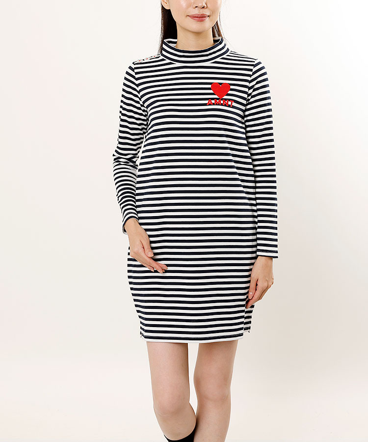 エマンゴルフ Ai ボーダーモックネック 長袖ワンピース レディースゴルフウェア通販 キュルキュルセレクト Curucuru Select