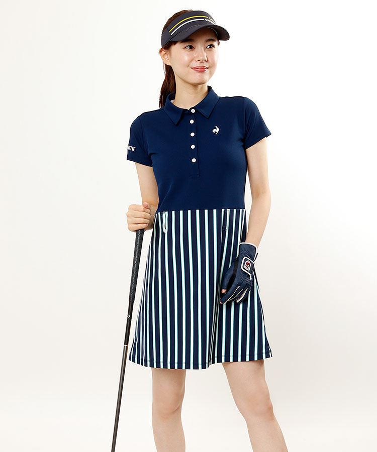ルコックゴルフ Lq 配色 Stripe切替半袖ワンピ レディースゴルフウェア通販 キュルキュルセレクト Curucuru Select