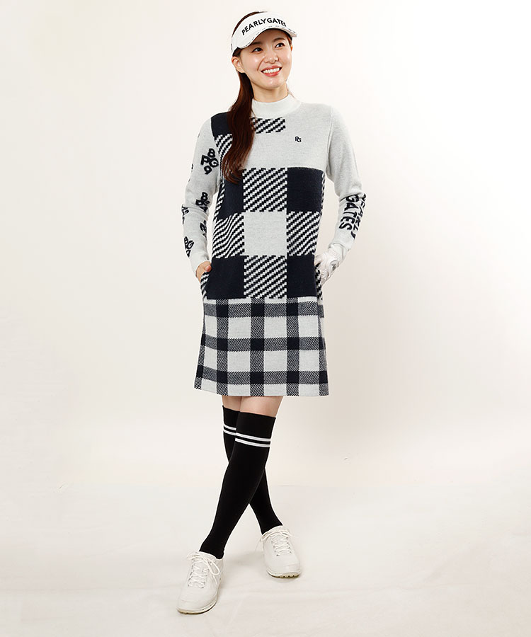 PEARLY GATES】クレイジーチェック柄 ニットワンピース 【公式通販】